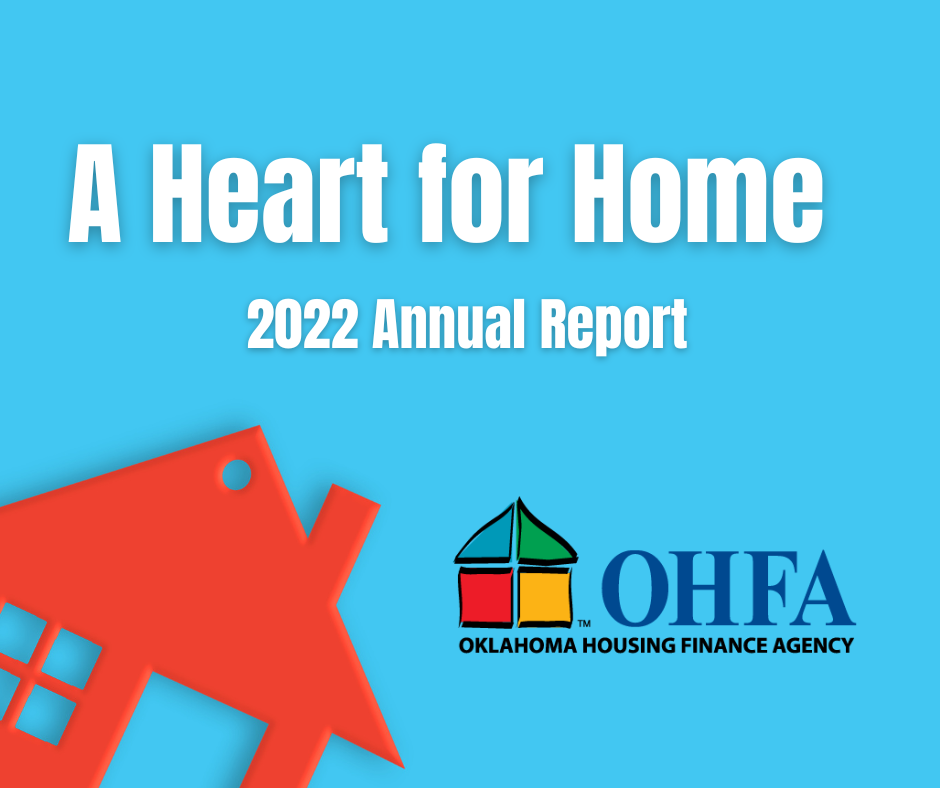 A Heart for Home 2022 Annual Report. Red toy house on blue background and OHFA logo