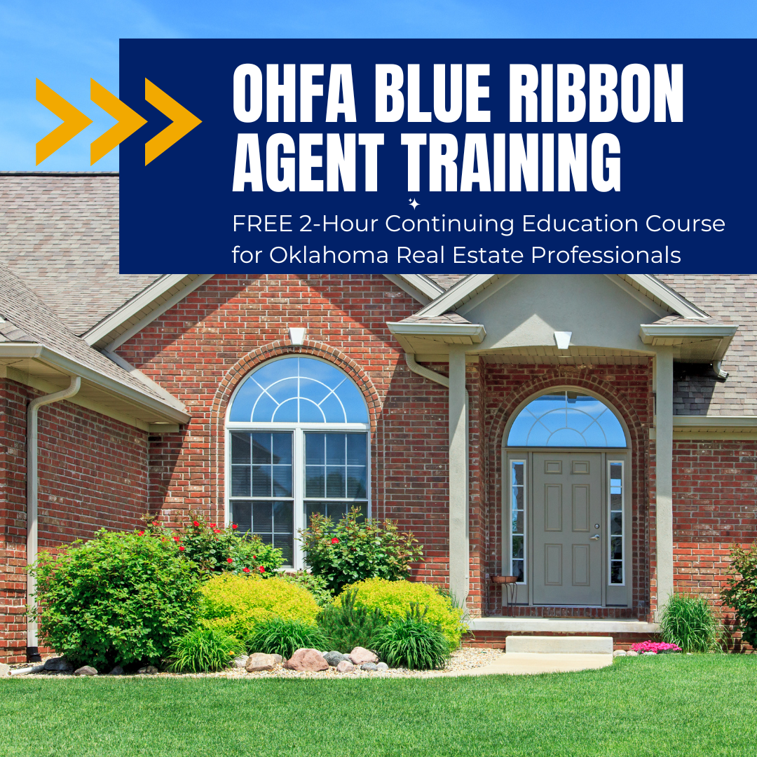 background image of a house with the words OHFA Blue Ribbon Agent training