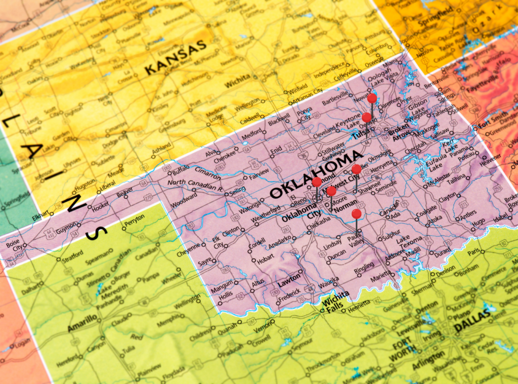 Oklahoma map with pins